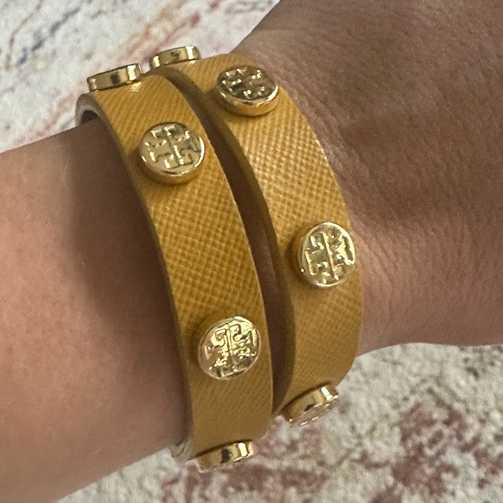Tory Burch leather and gold wrist wrap bracelet